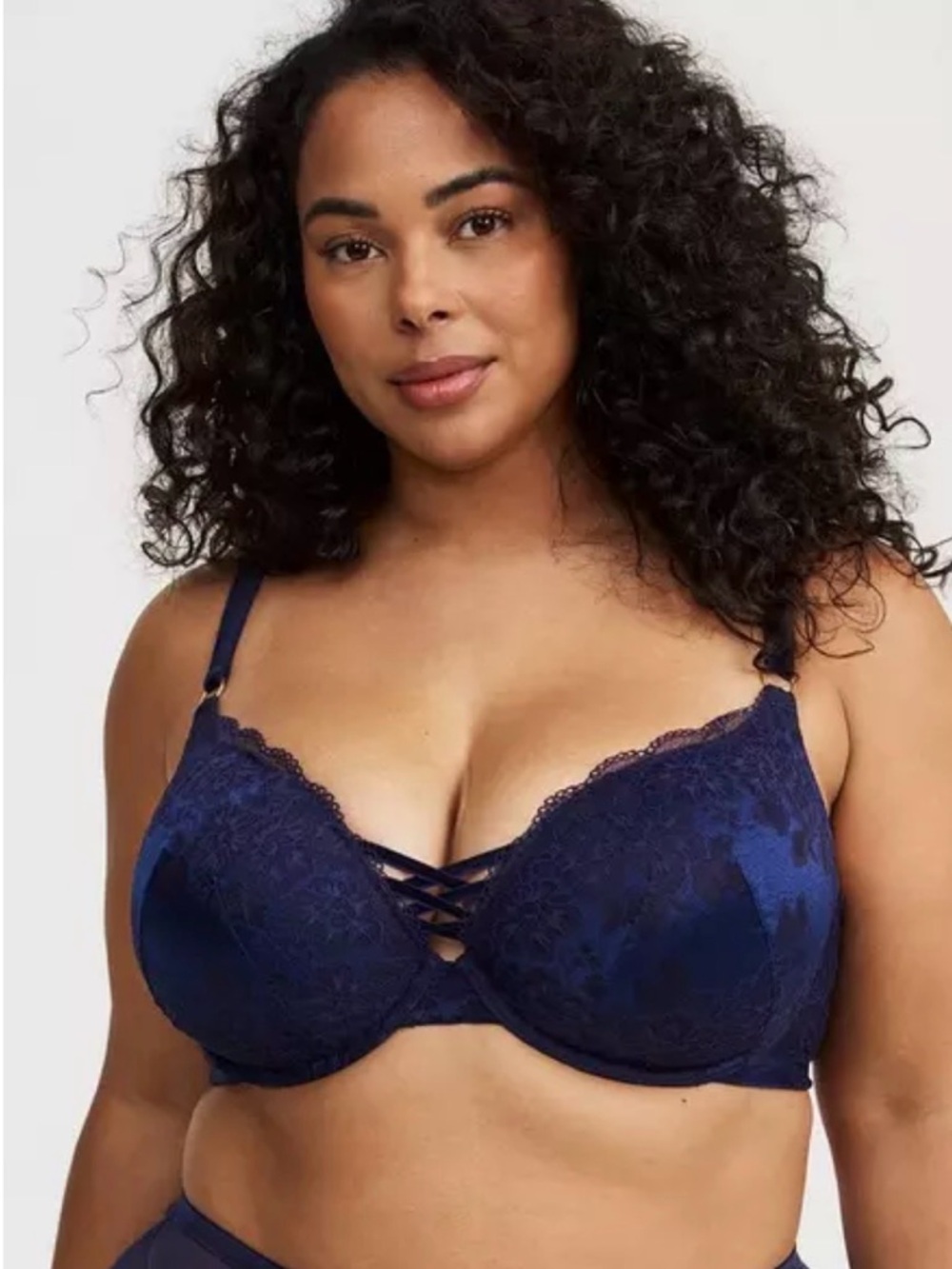 torrid Navy Lace Plunge Bra with Crisscross Front